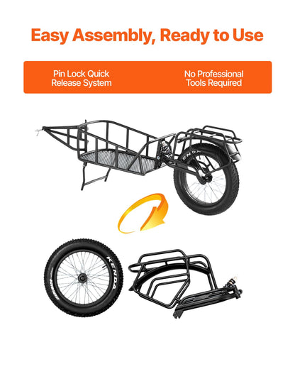VEVOR Bike Cargo Trailer, 70lbs Load Capacity, Bicycle Trailer with 20 in Wheels, Foldable Bike Wagon, Heavy-Duty Bicycle Cart Fits Most Bike Models, for Shopping Traveling & Carrying Stuff
