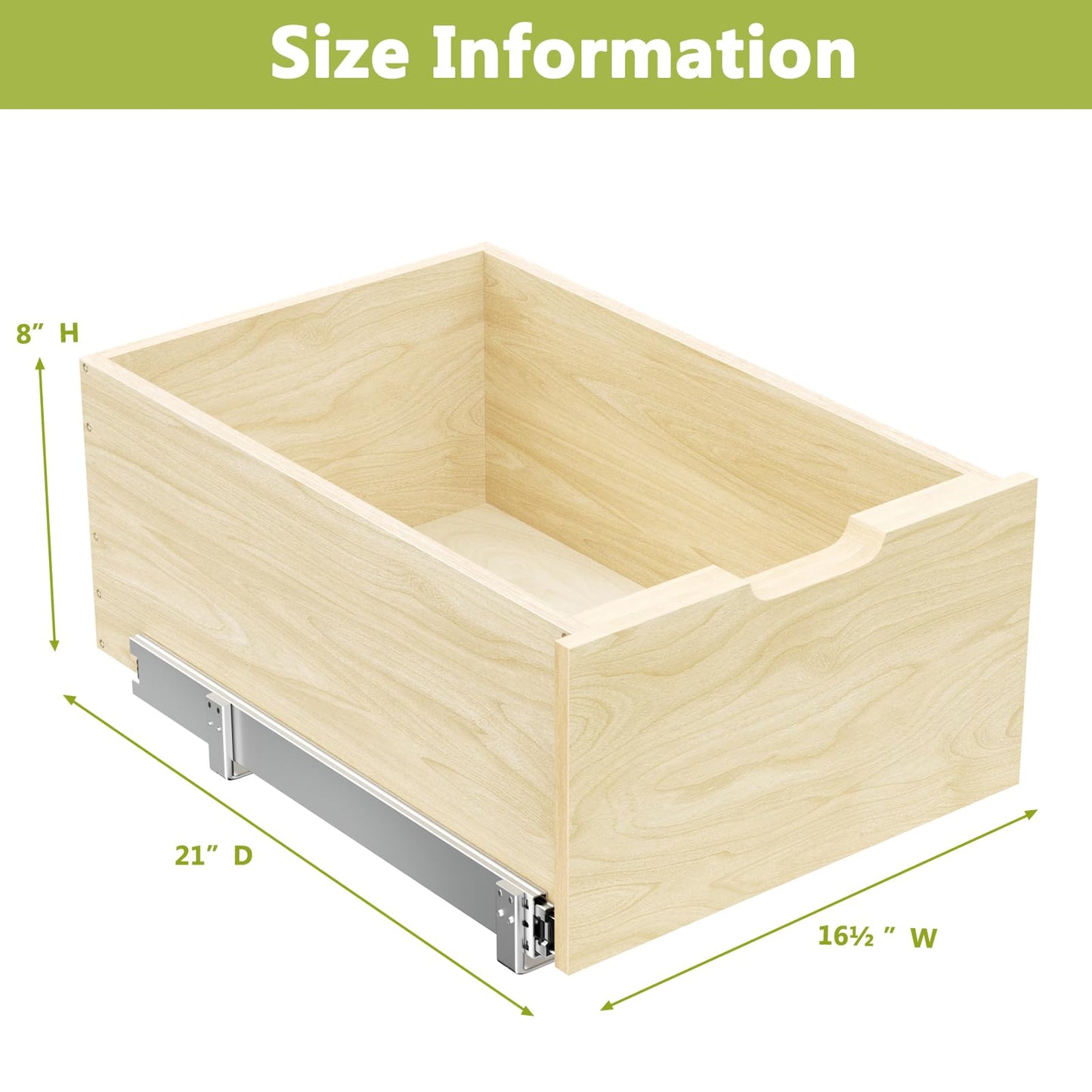 ROOMTEC Pull Out Cabinet Organizer, Slide Out Wood Drawer Shelf, Pull Out Drawers for Cabinets, 8" High Beveled Pull Out Organizers for Kitchen Pantry, 16½" W×21" D