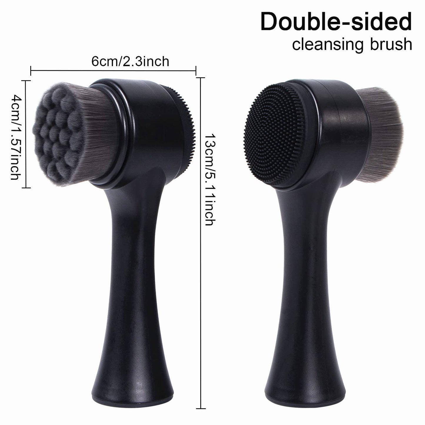 Face Brush 2 in 1, Facial Cleansing Exfoliating Scrubber Brush, Silicone Double Side Manual Face Wash Scrub Brush with Soft Bamboo Charcoal Fiber for Deep Pore Cleansing, Massaging, Skin Care