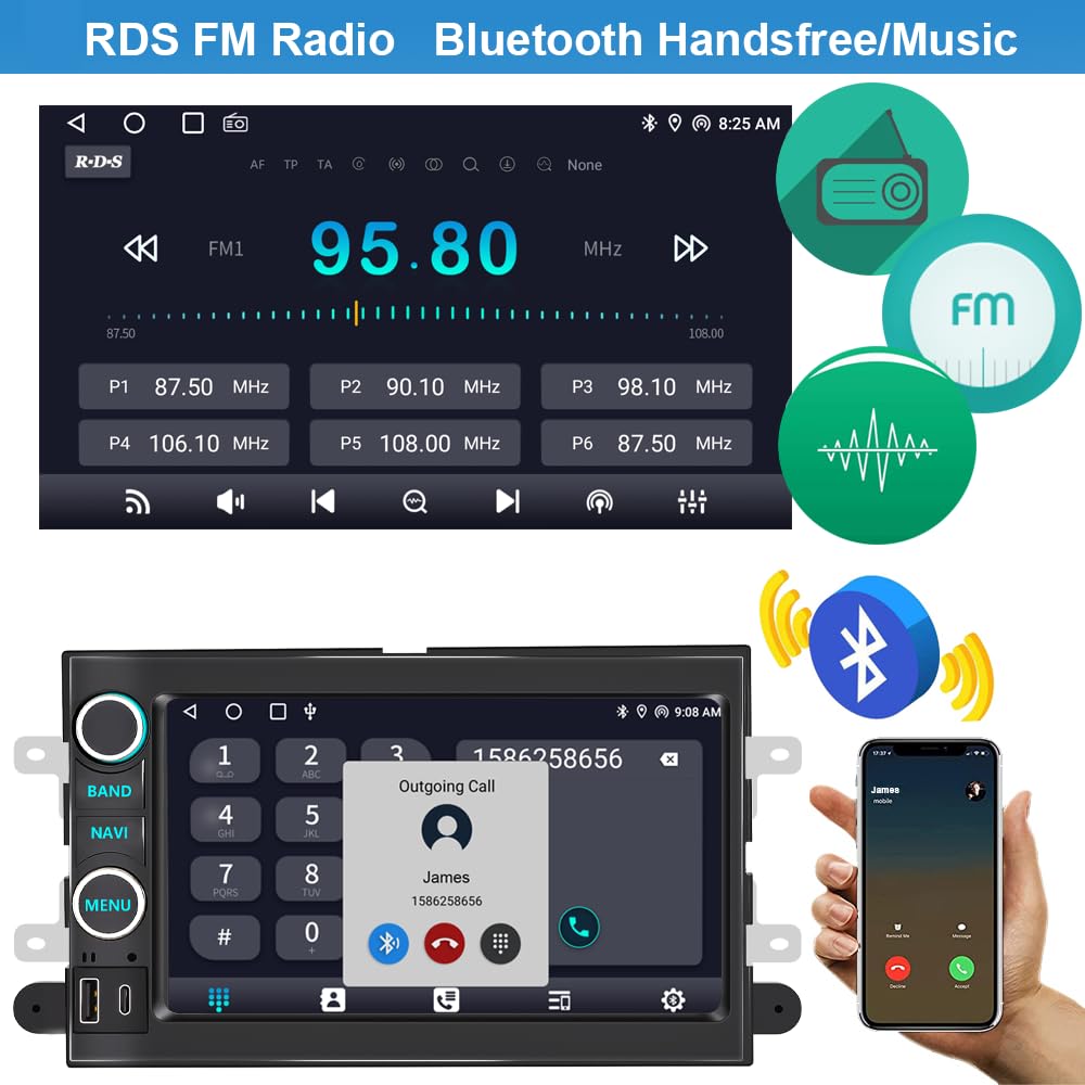 Android Car Radio Stereo for Ford F150/F250/F350 Expedition Edge 2004-2014,Mustang 2005-2009,E150/E250 2009-2014,Mercury Milan 2006-2009 with Apple Carplay Android Auto GPS/WiFi/Backup Camera/SWC