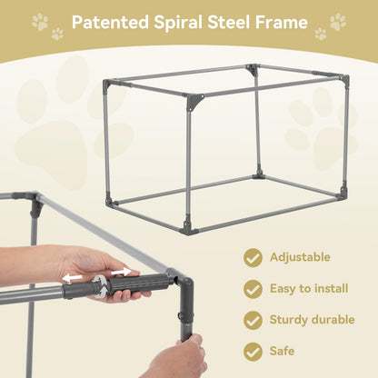 PETSFIT Portable Dog Crate for Medium Large Dogs, – 36" Soft Dog Travel Crates with Lockable Zippers & Thicken Mat, Adjustable Patented Spiral Steel Frame, Collapsible Kennel for Indoor & Outdoor