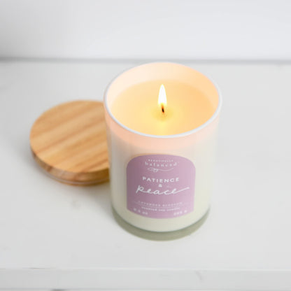 Beautifully Balanced Scented Lidded Glass Soy Candle, Patience + Peace 9.3 oz.