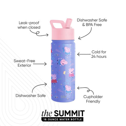 Simple Modern Kids Summit Water Bottle with Straw Lid | Peppa Pig 18oz Stainless Steel Cup Insulated Tumbler for Toddlers, School | Peppa Pig Bubbles