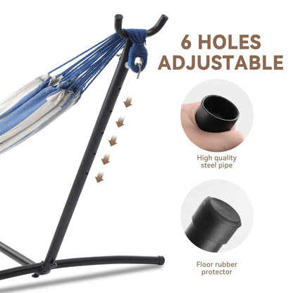 PNAEUT Double Hammocks with Stand for Outside, Portable Space Saving Heavy-Duty Steel Stand for Indoor Outdoor Patio with Carrying Bag, 450 lbs Capacity (Sky)