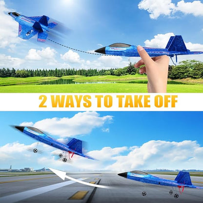 Fremego RC Airplane F22 Fighter Jet for Kids &amp Adults 2.4GHz Remote Control with Gyro Stabilization LED Lights Crash Resistant EPP Foam Perfect Beginner Gift(Blue)