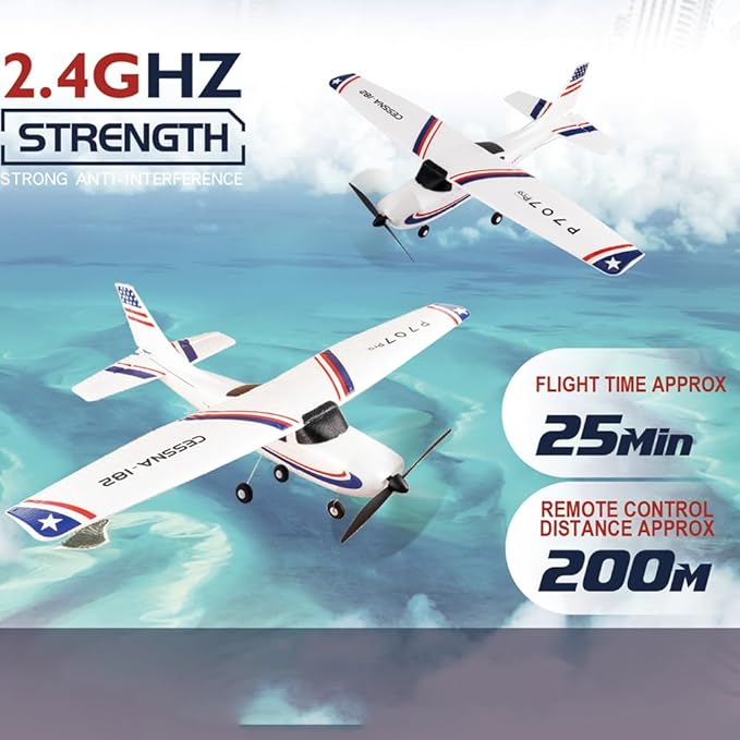 P707pro RC Airplane 3D6G Upgraded 2.4Ghz 3CH Fixed Wing RC Plane with 1020 Motor CESSNA-182 Remote Control Plane for Adults (Light Version)