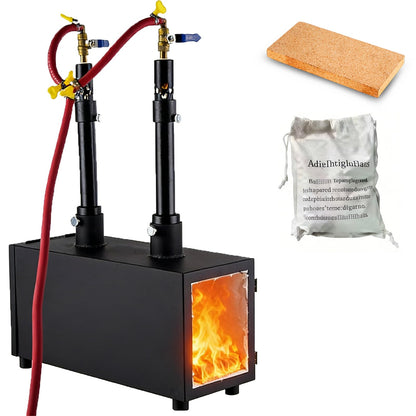 DZQ Dual Propane Forge, 2 Burner Metal Melting Kiln for Blacksmithing, Blade Heat Treating, Casting, Forging Larger Workpieces, with Refractory Cement and Fire Brick