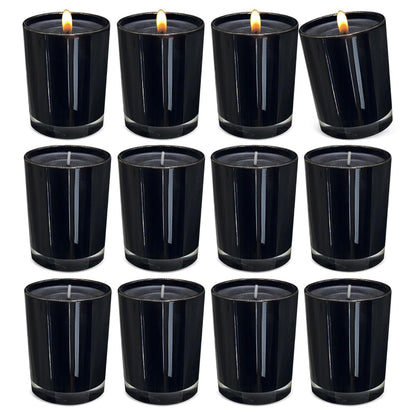 12 Pack Black Unscented Glass Filled Votive Candles, Soy Wax Candle Ideal Gifts for Spa Weddings Birthdays Holidays Party
