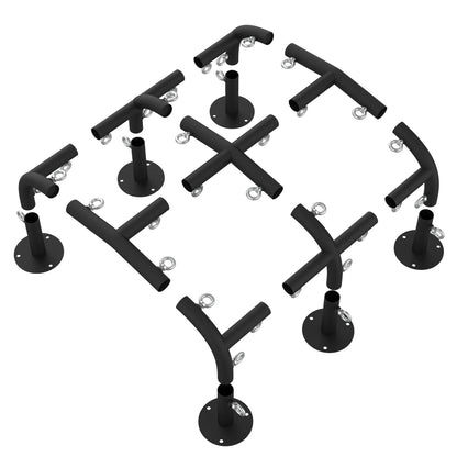 Neorexon 1 3/8'' Canopy Fittings for 6 Leg Carport Frame Parts, Black Canopy Pipe Fittings with Eye Bolts, Carport Frame Kit Low Peak Connectors with 156 Degree Angle(15Pcs)