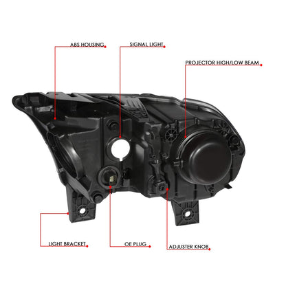 DNA Motoring HL-OH-DDUR14-BK-CL1 Pair Factory Style Projector Headlight Lamp with LED Side Marker