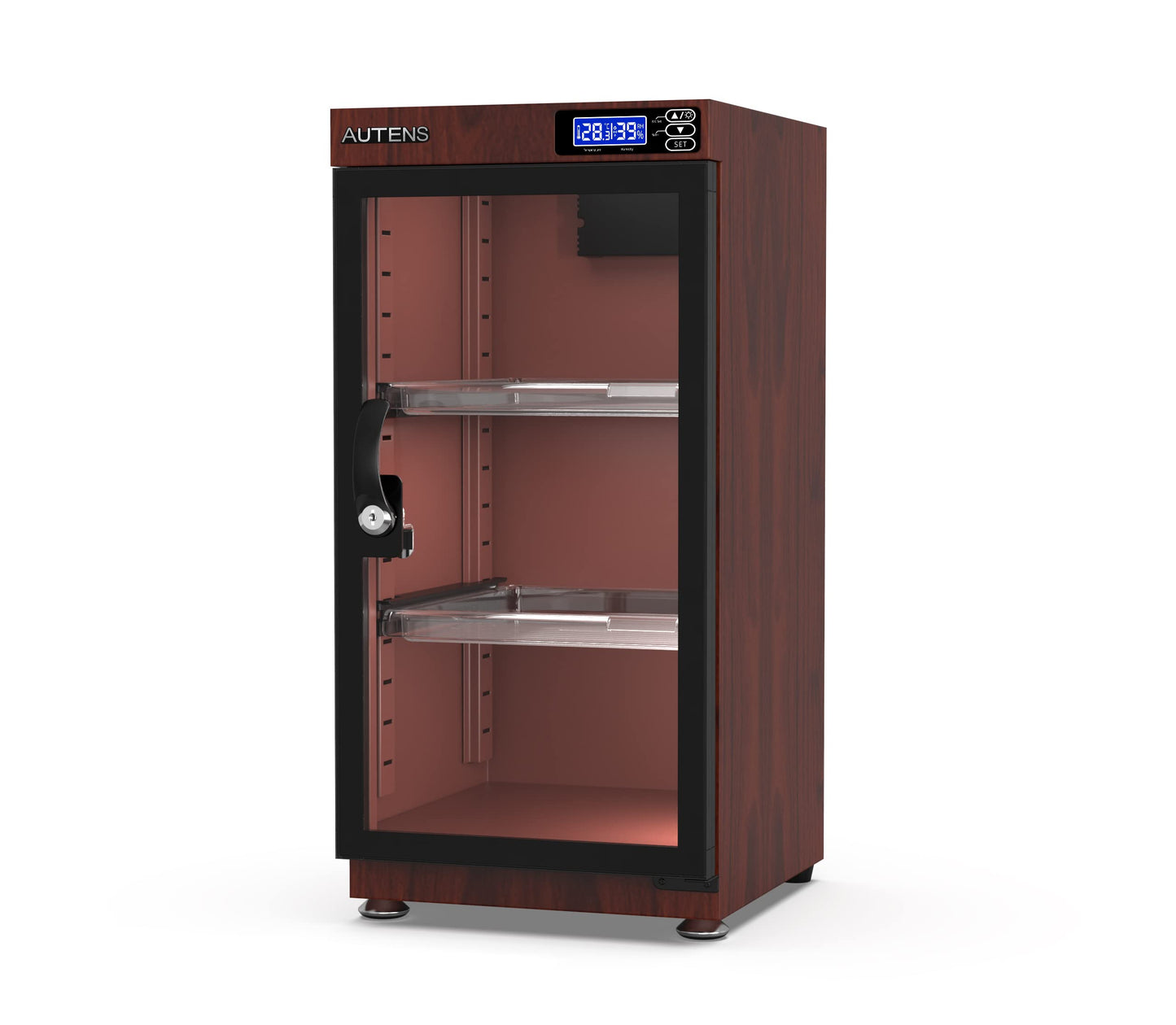 AUTENS 50L Dehumidifying Dry Cabinet Box, Wood grain Design Digital Control Noiseless and Energy Saving, for Camera Lens and Electronic Equipment Storage,Temperature Humidity LED Dual Screen