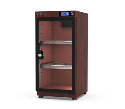 AUTENS 50L Dehumidifying Dry Cabinet Box, Wood grain Design Digital Control Noiseless and Energy Saving, for Camera Lens and Electronic Equipment Storage,Temperature Humidity LED Dual Screen