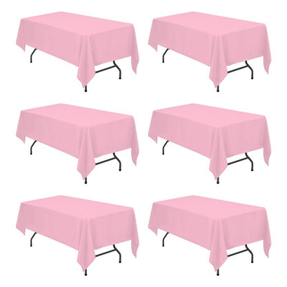 BRILLMAX 6 Pack Pink Tablecloths 60 x 102 Inch for 6ft Rectangle Tables - 150 GSM Polyester Fabric, 15" Standard Drop, Water, Stain & Wrinkle Resistant Cloth Cover for Wedding Banquet Dining Buffet