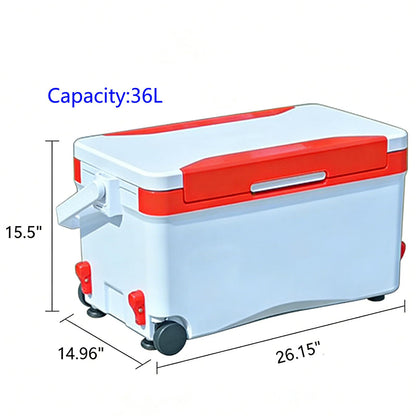 38QT Fishing Seat Box, Outdoor Insulated Cooler with Adjustable Elevating Legs & Drain Plug, Heavy Duty Portable Seat for Uneven Ground, Suitable for Fishing, Camping, Picnics, Outdoor Activities