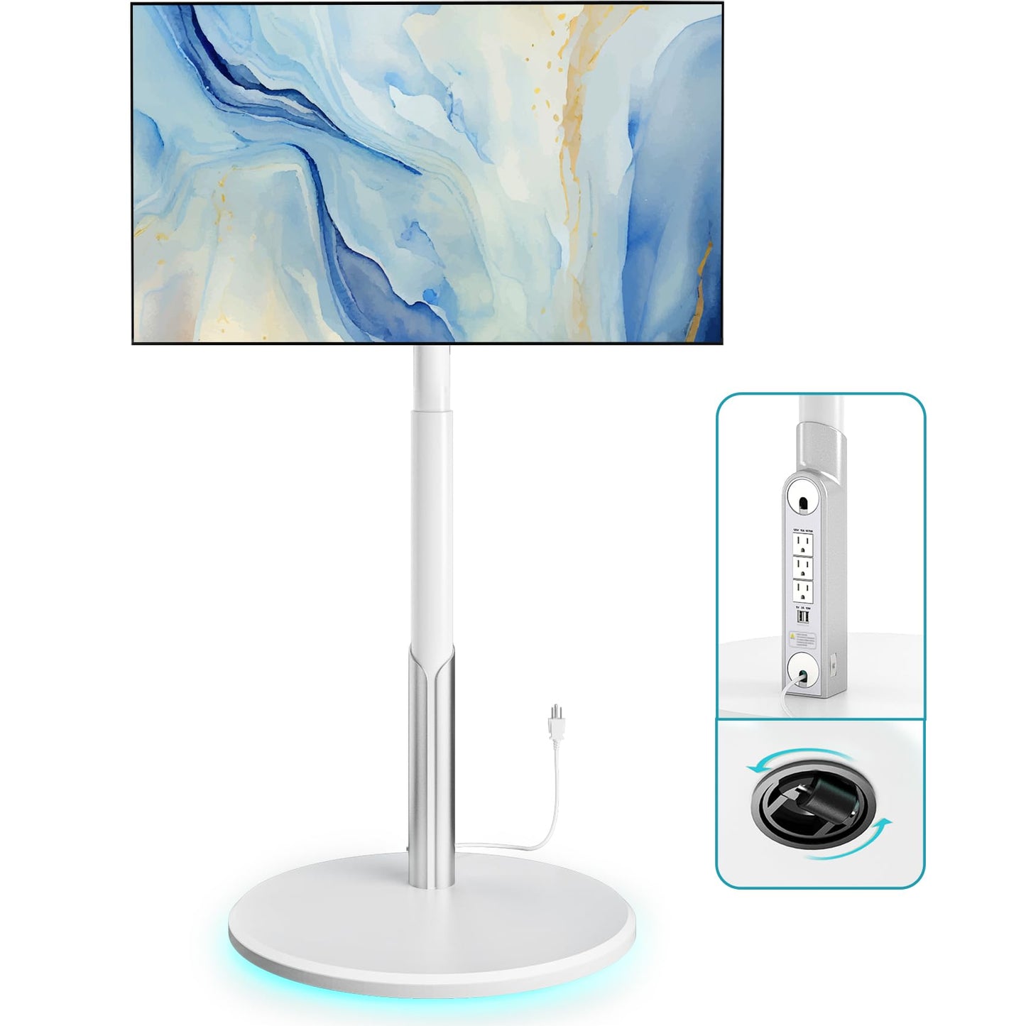 LLDEPLL Floor Mobile TV Stand with Power Outlet, Rolling TV Cart for 27-65 Inch OLED LED Monitors, 6 Levels of Height Adjustment, Ambient Lighting on The Bottom Wheels Holds up to 88lbs, 400x400mm