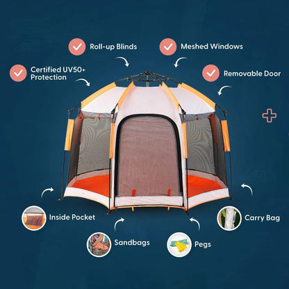 3 in 1 Easy Pop Up Beach Tent Sun Shelter, 5-Sec Setup Hands-Free Playpen with Mosquito Net, Adjustable Interior Sunshade, UPF 50+ Portable Foldable Tent for Kids, Pets & Outdoor Camping