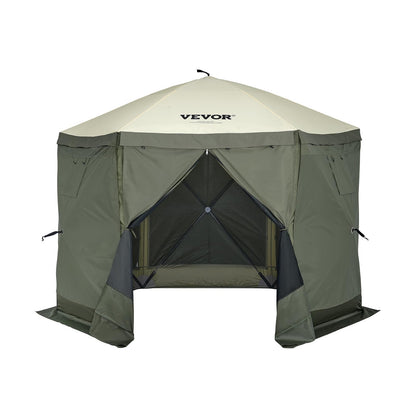 VEVOR Pop Up Gazebo Screen Tent 6 Sided Canopy Sun Shelter with 6 Removable Privacy Wind Cloths & Mesh Windows, 10x10FT Quick Set Screen Tent with Mosquito Netting, Army Green