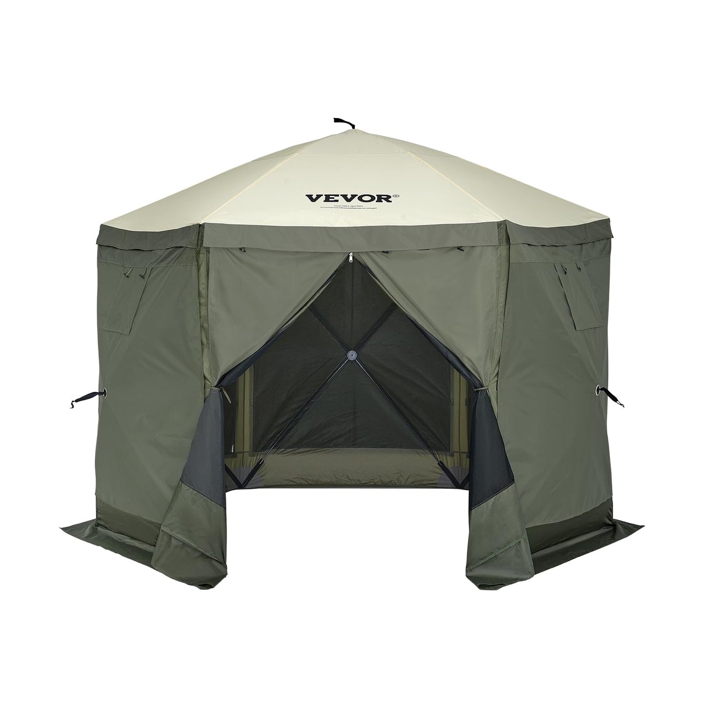 VEVOR Pop Up Gazebo Screen Tent 6 Sided Canopy Sun Shelter with 6 Removable Privacy Wind Cloths & Mesh Windows, 10x10FT Quick Set Screen Tent with Mosquito Netting, Army Green
