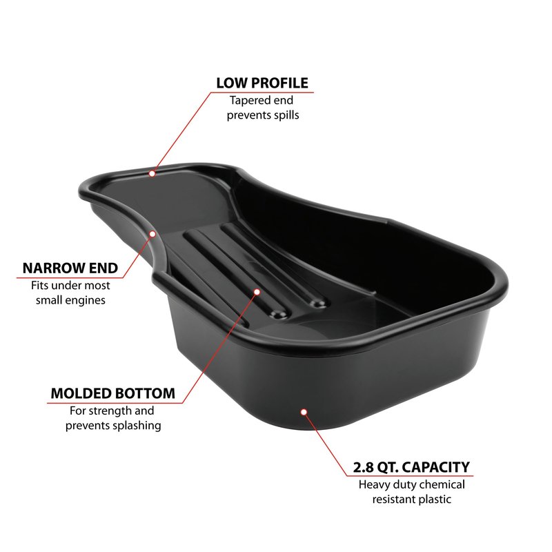 Performance Tool W4073 Heavy Duty 2.8 Quart Oil Drain Pan with Splash Guard and Tapered Spout for Lawn Equipment and Motorcycles