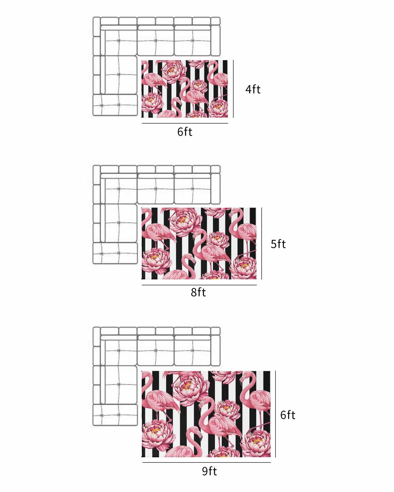 Outdoor Rug 4x6 ft Pink Floral Flamingos Outdoor Large Area Rug Non Slip Rubber Black Stripes Front Door Mat RV Rug Camping Carpet Patio Outdoor Rugs for Backyard Balcony Deck Porch Indoor Outside