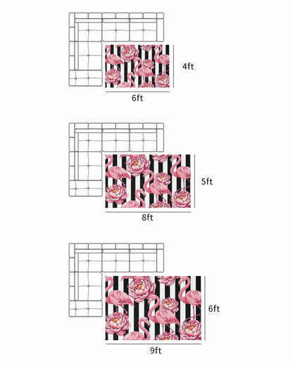 Outdoor Rug 4x6 ft Pink Floral Flamingos Outdoor Large Area Rug Non Slip Rubber Black Stripes Front Door Mat RV Rug Camping Carpet Patio Outdoor Rugs for Backyard Balcony Deck Porch Indoor Outside