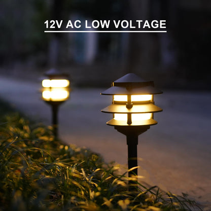 GOODSMANN Landscape Lighting 4PK Pathway Lights Low Voltage 2.2 Watt LED Replaceable Bulbs 12V AC Landscape Lights 30 Lumen Warm White with Metal Stakes