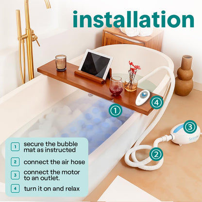 SereneLife Bubble Bath Mat, Bathtub Mat with Air Massage and Remote Control, Waterproof, Non-Slip, Adjustable Bubble Intensity, Aroma Diffuser, 47x14.2 Inch Full Body Spa Massager