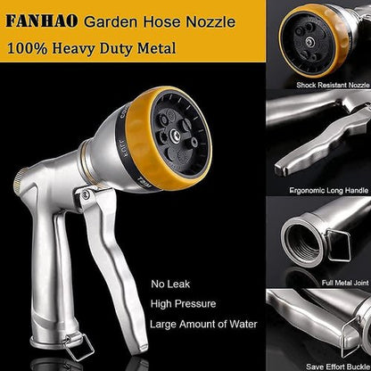 FANHAO Heavy-Duty Garden Hose Nozzle - Adjustable Spray Patterns | Durable Metal Construction