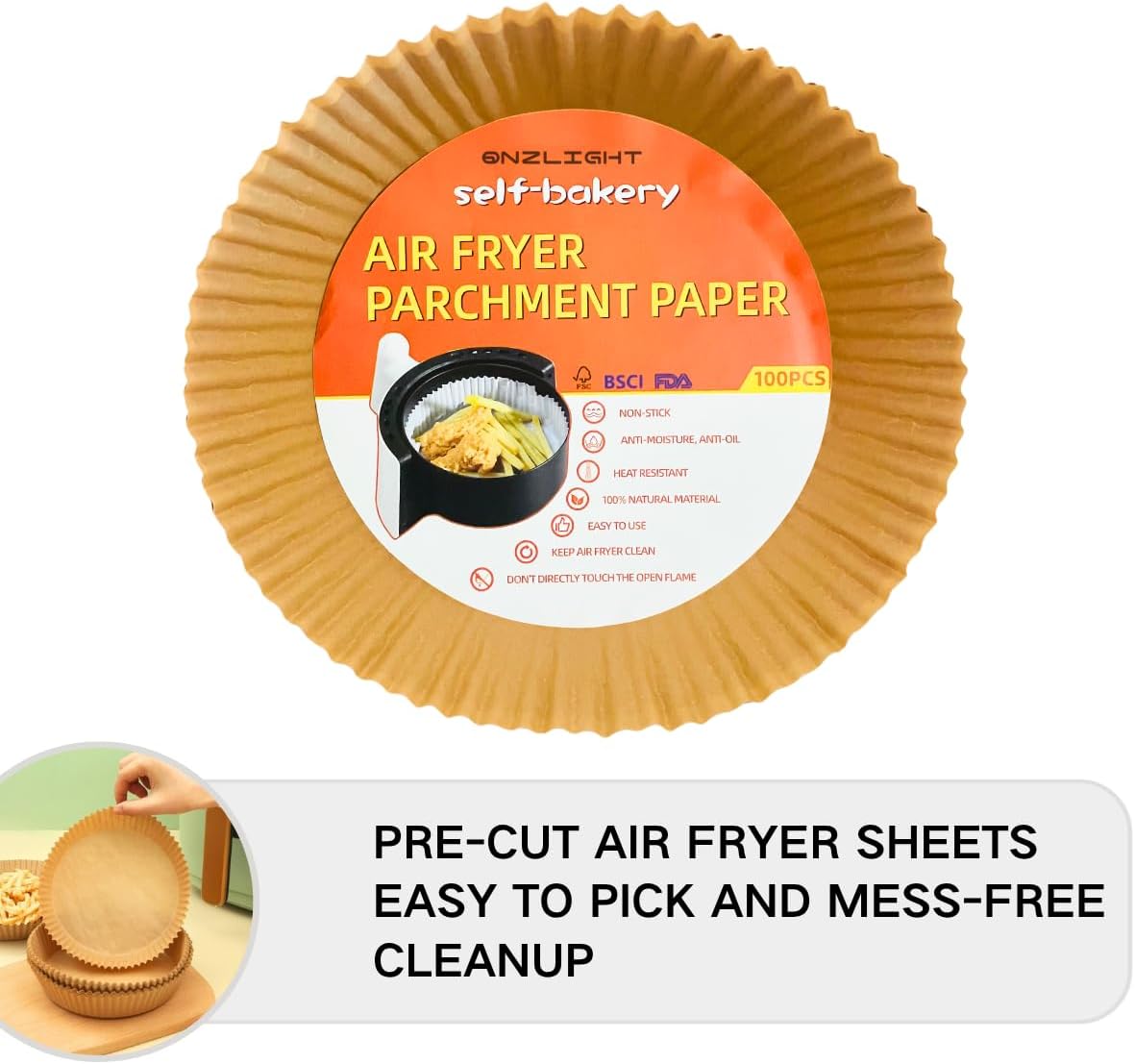 Air Fryer Paper Liners - 100PCS Natural Parchment Paper | Oil-Proof & Water-Proof, 6.3 Inch Round