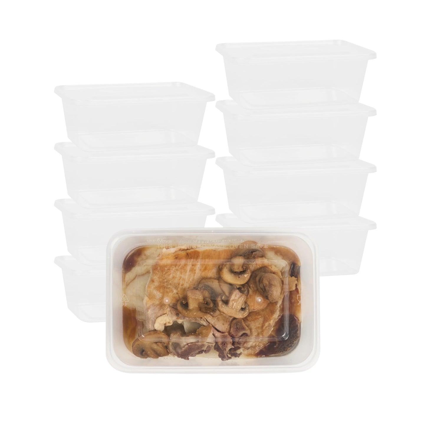 Restaurantware Plastic Containers 300 Pack of 34 oz with Lid Rectangular Clear Food Storage Containers Microwavable Stackable Lightweight Meal Prep Boxes for Take Out