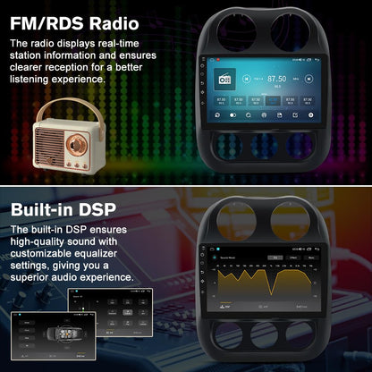 Junsun 8 Core Car Radio Stereo for Jeep Compass Patriot 2010-2016 with Wireless CarPlay Android Auto Bluetooth FM DSP 4GB RAM 64GB ROM
