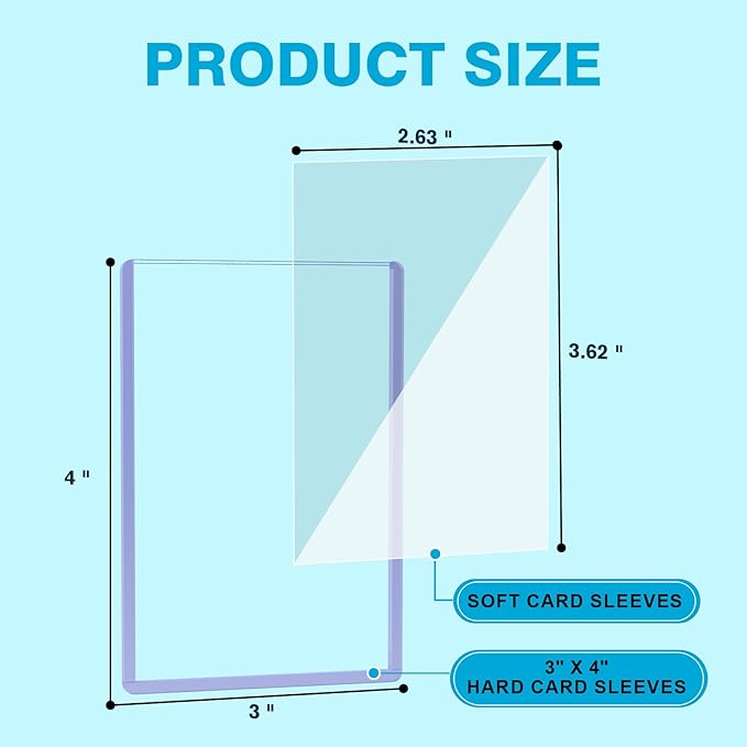 600 Hard Plastic Trading Card Protector - 300 Hard Card Sleeves and 300 Soft Card Sleeves 35pt Rigid 3x4 Card Holders Clear Open-Top Card Sleeve Fits Standard Trading Baseball Sport Game Cards
