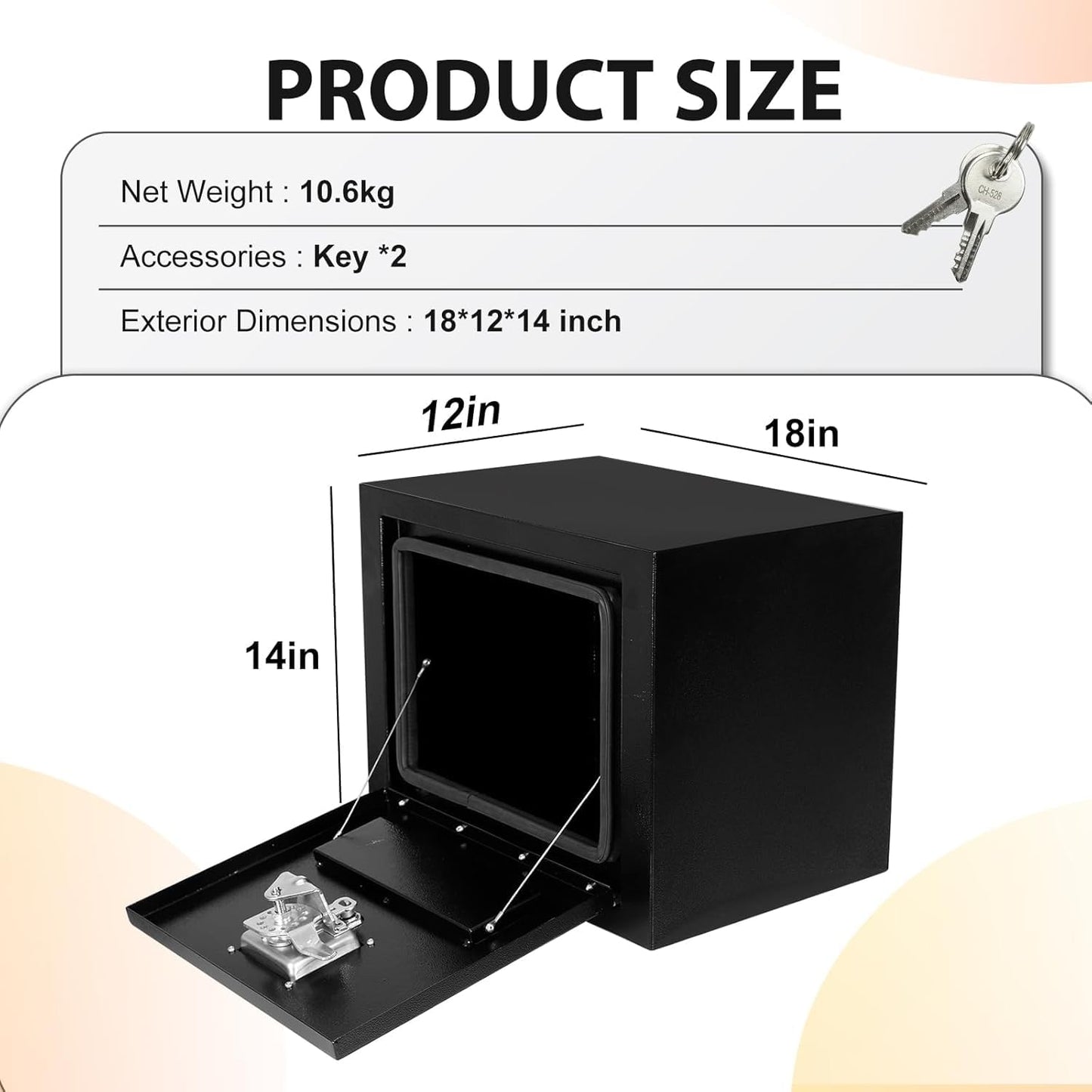 Vigorighter 18"x 12"x 14" Underbody Truck Tool Box, 18 Inch Heavy Duty Steel Under Body Toolbox for Pick Up Truck RV, Under Mount Tool Box with T-Handle Lock and Keys, Black (18" x 12" x 14")