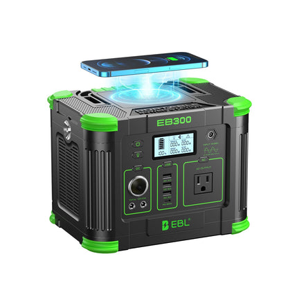 EBL Portable Power Station, 330W 288.6Wh Solar Generator 60W USB-C PD, 5W Wireless Charger, SOS Emergency Light, Multi-Port Power Supply for Outdoor Camping, Home Blackout, RV Travel