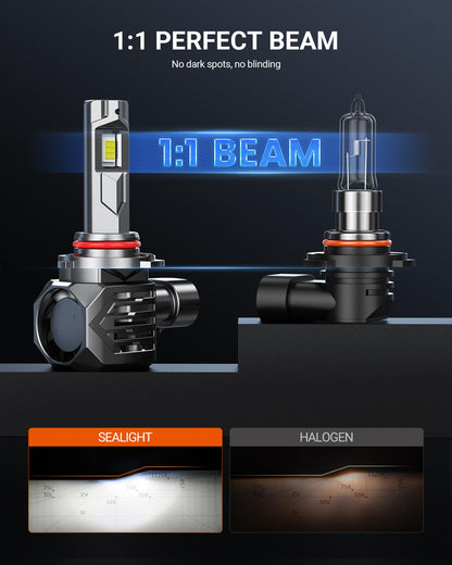 SEALIGHT S7S 9005 Fog Light 75000LM Brightness, 12 Chips Extra Wide View High Power Cooling System, 6500K Cool White IP68 Waterproof, 80000 Hours Lifespan, 2 Pack