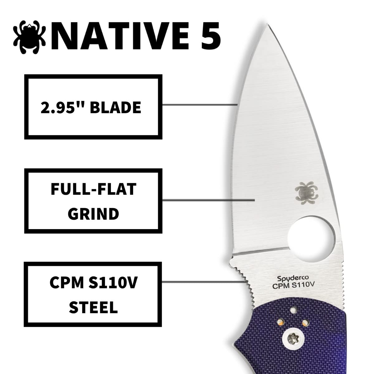 Spyderco Native 5 Signature Knife with 2.95" CPM S110V Steel Blade and Dark Blue G-10 Handle - PlainEdge - C41GPDBL5