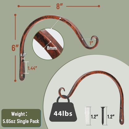 Feed Garden 8-Inch Decorative Hanging Plant Brackets - 2 Pack for Outdoor Use | Antique Bronze Finish