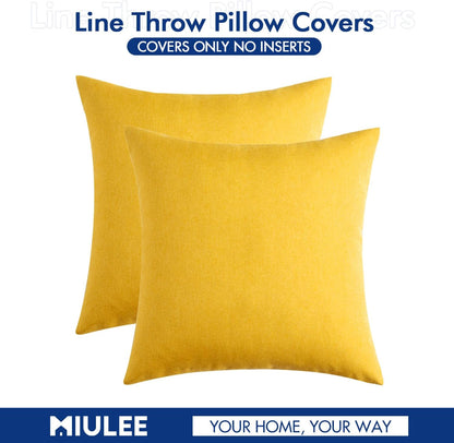 MIULEE Decorative Outdoor Throw Pillow Covers - Waterproof Faux Linen Cushion Cases | 16x16 Inch Mustard Yellow (Pack of 2)