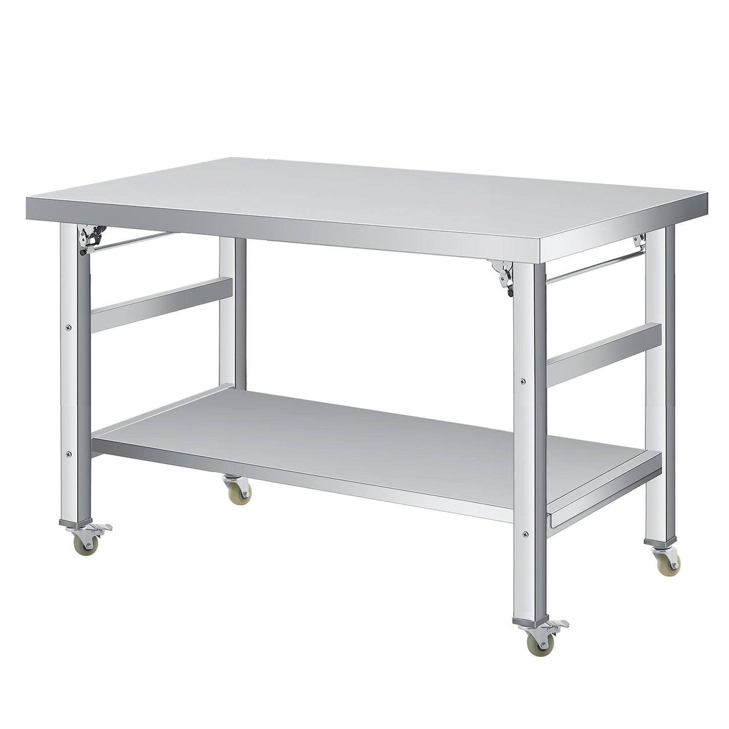 COZONY 48" x 24" Stainless Steel Folding Table - 920 LBS Commercial Foldable Prep Table, Metal Worktable with Adjustable Undershelf and Lockable Casters, for Home Kitchen Restaurant Garage Warehouse