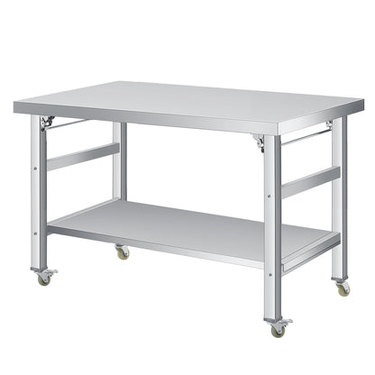 COZONY 48" x 24" Stainless Steel Folding Table - 920 LBS Commercial Foldable Prep Table, Metal Worktable with Adjustable Undershelf and Lockable Casters, for Home Kitchen Restaurant Garage Warehouse