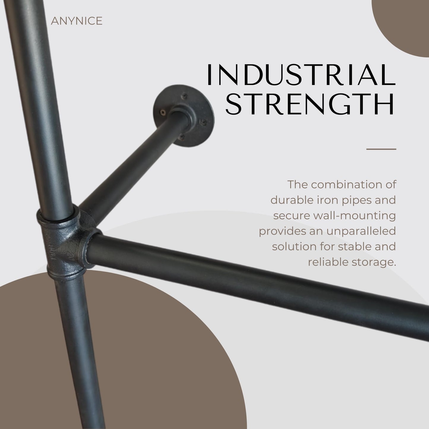 Anynice Black Industrial Pipe Clothing Rack 62.5" W Wall Mounted, Heavy Duty Iron Garment Rack 150 lbs per Rod, Open Closet Organizer for Bedroom Laundry Room Retail Display