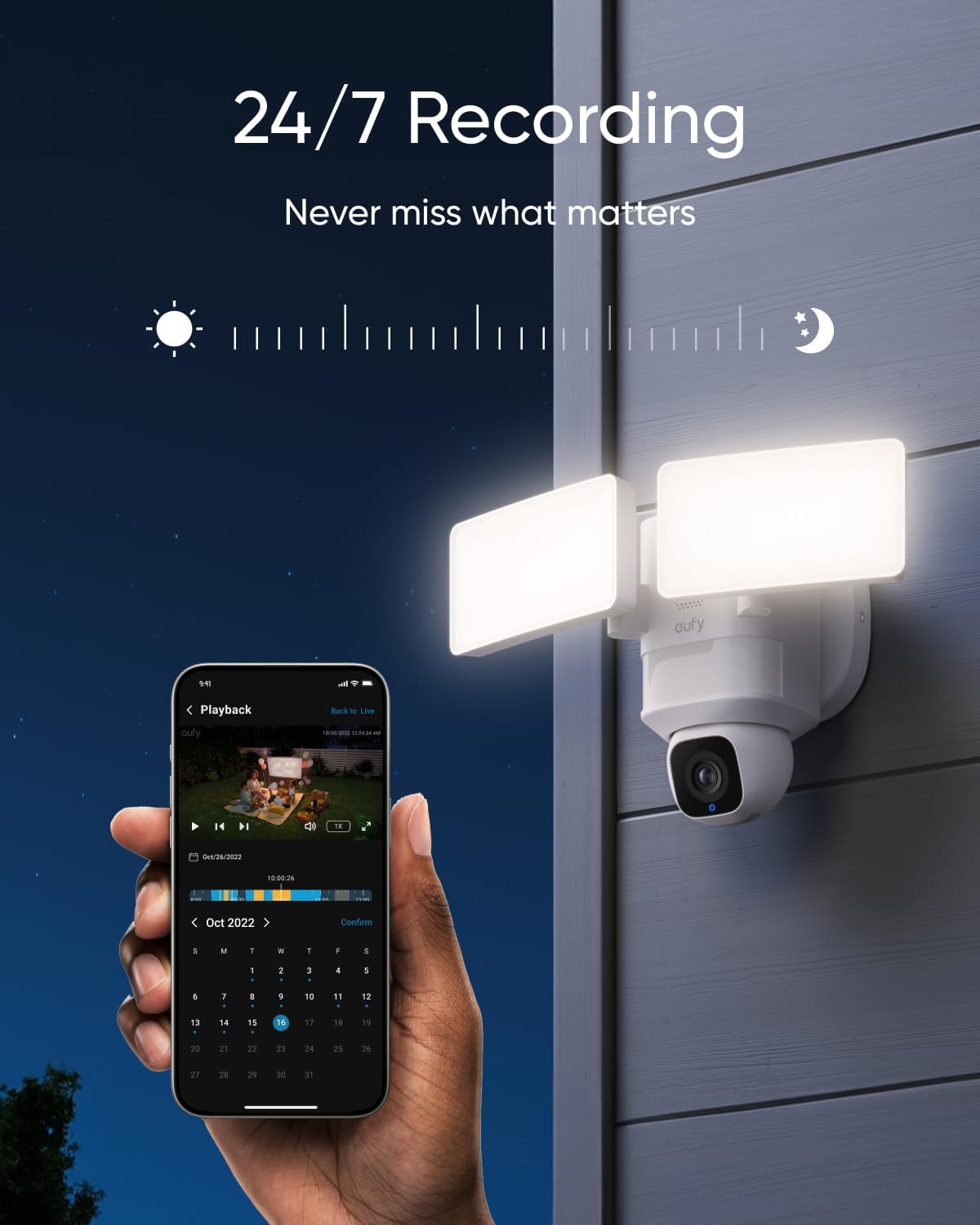 eufy Security Floodlight Camera E30, Security Camera Outdoor, 360° Pan and Tilt, AI Detection and Tracking, 2K Video, 2.4GHz Wi-Fi, 2,000 Lumens, Built-in Siren, 24/7 Recording，No Monthly Fee