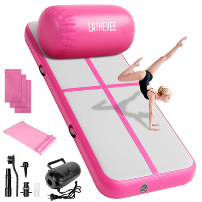 Inflatable Gymnastics Mat 10ft/13ft/ Air Training Mats+Gymnastics Barrel,4/6 inThickness Tumble Track Mat Inflatable Floor Mats with Air Pump for Tumble Gym Training Cheerleading Yoga Home Outdoor