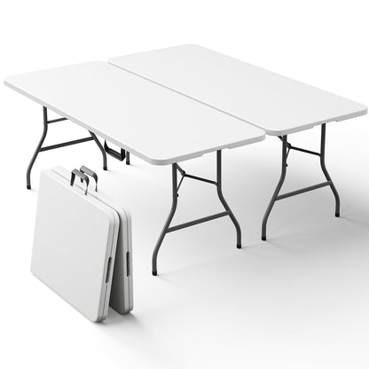 MAKE CHANGES 2 Pack 6ft Folding Table, Foldable Picnic Table Portable Table for Indoor Outdoor Use Heavy Duty Plastic Table Camping Table with Carry Handle for Party, BBQ, White