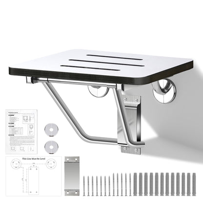 18" Foldable Wall Mounted Fold Down Shower Seat, ADA Compliant Folding Shower Bench with Phenolic Resin Surface No Peeling No Cracking, Triangular Stainless Steel Frame, 420lbs Capacit