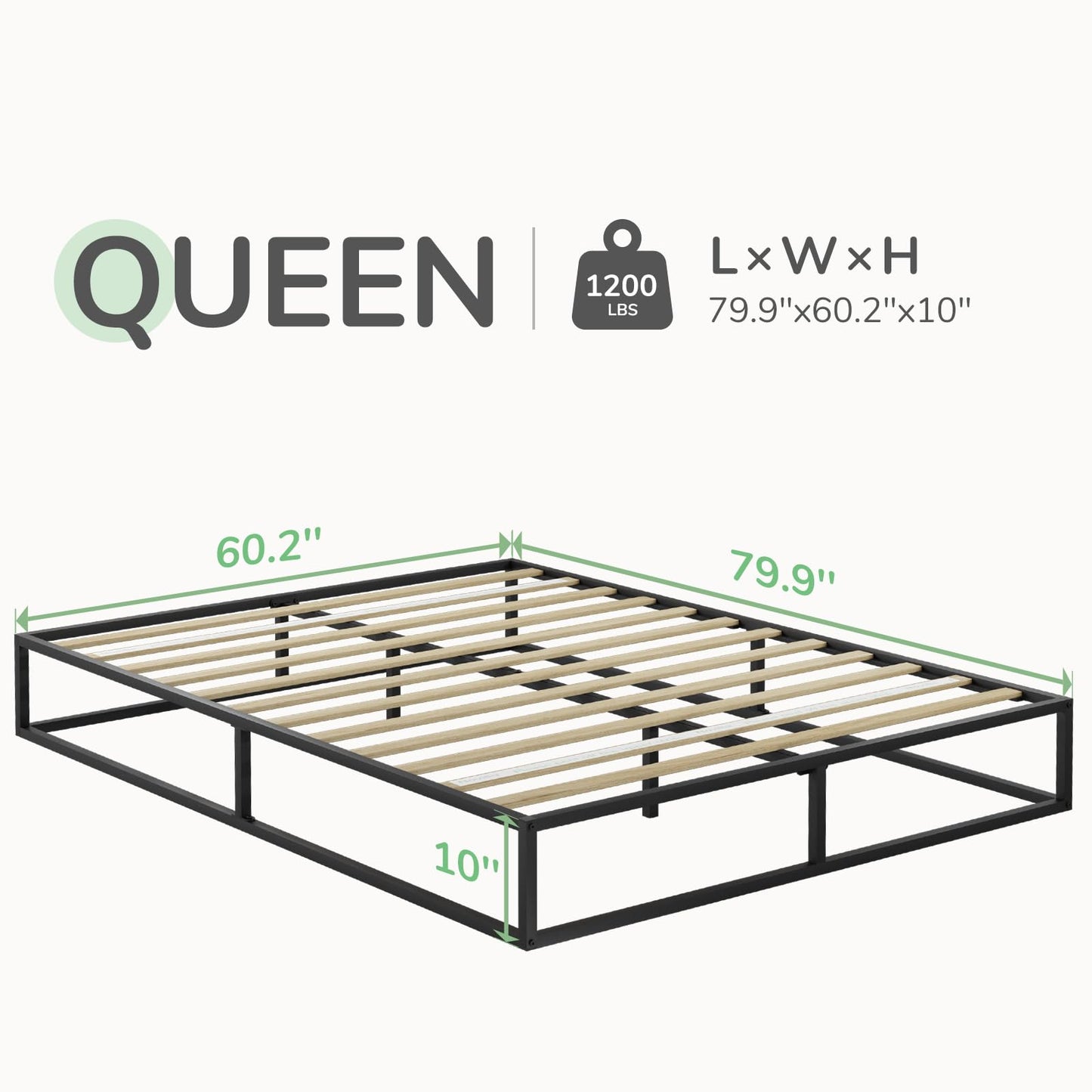 Novilla Queen Bed Frame, Metal Platform Bed Frame, Sturdy Metal Bed Frame, Wood Slats Support, No Box Spring Needed, Durable and Safe, Easy Assembly, Dark Black