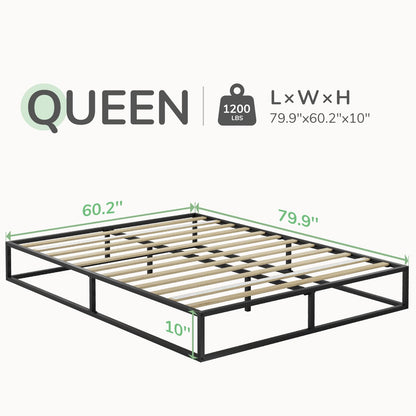 Novilla Queen Bed Frame, Metal Platform Bed Frame, Sturdy Metal Bed Frame, Wood Slats Support, No Box Spring Needed, Durable and Safe, Easy Assembly, Dark Black