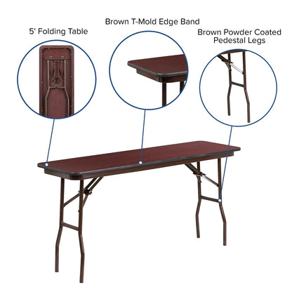 Flash Furniture Frankie Commercial Grade 5-Foot Mahogany Melamine Laminate Folding Training Table