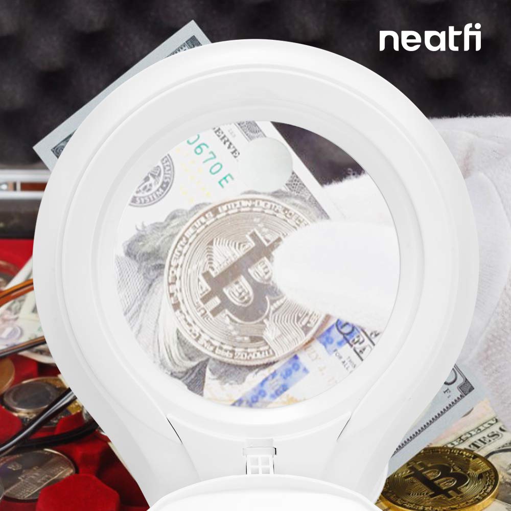 Neatfi LED Bifocal Magnifying Lamp 1,200 Lumens – 5” Glass Lens, Dual Magnification 3X/6X, Dimmable Task Light | Adjustable Arm with Clamp | Crafting, Jewelry & Reading (8 Diopter + 20 Diopter, White)
