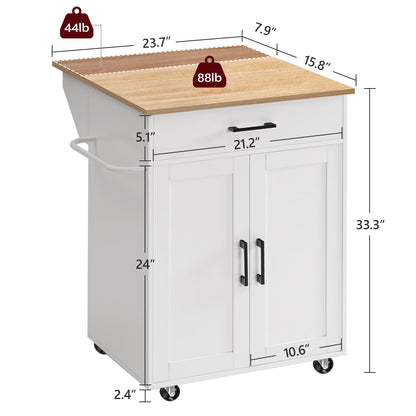 MAHANCRIS Kitchen Island on Wheels with Drop Leaf, Folding Countertop Kitchen Island Cart, Kitchen Island Table with Towel Rack, Drawer, for Kitchen, Dining Room, White and Natural KINW12501